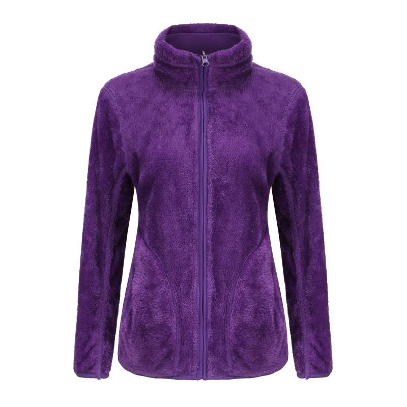 Double-Sided Fleece Jacket Women Men Warm Thick Coral Zip-Up Cardigan Casual Long Sleeve High Neck