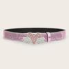 Adjust Belt with Heart&Wing Buckle for Girl Full Sequins Belt for Jeans Cowgirl