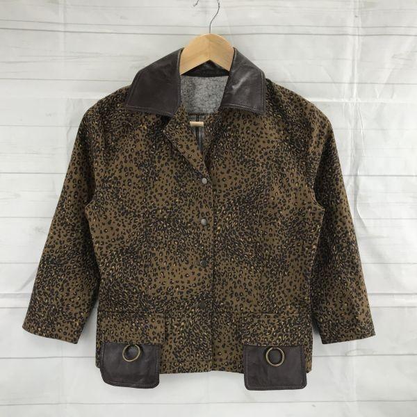 USED/Made in Japan miss ashida Leopard Cotton Tailored Jacket S Women Brown Faux Leather Collar