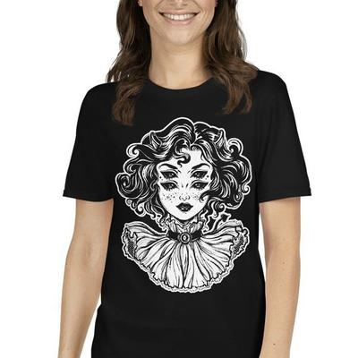 Dämon Teufel Mädchen Horror Gruselig Goth Kurzarm Unisex T-Shirt