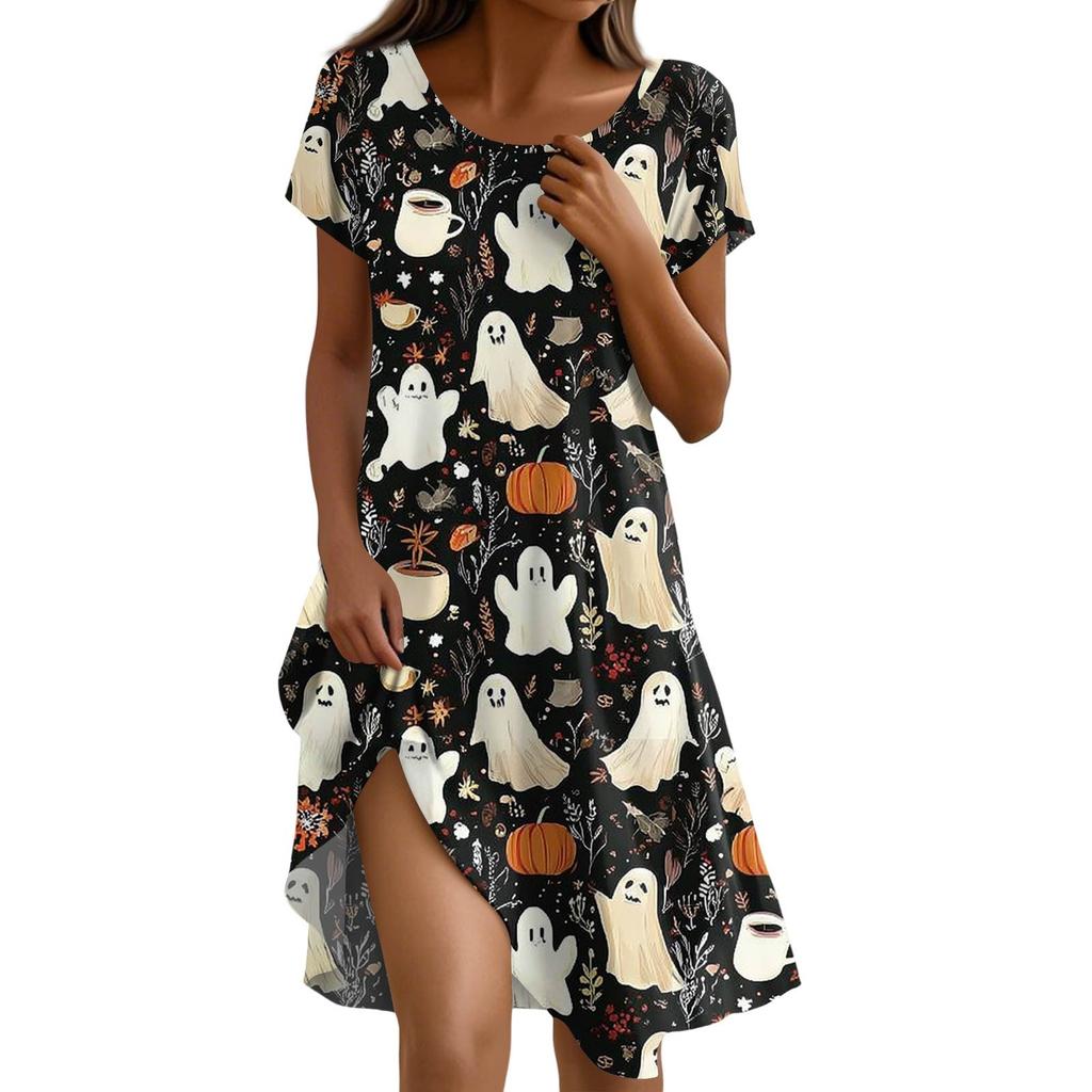 Short Sleeve Dress For Women Casual Loose Fit Summer Sundress  Print Dress With Pockets
