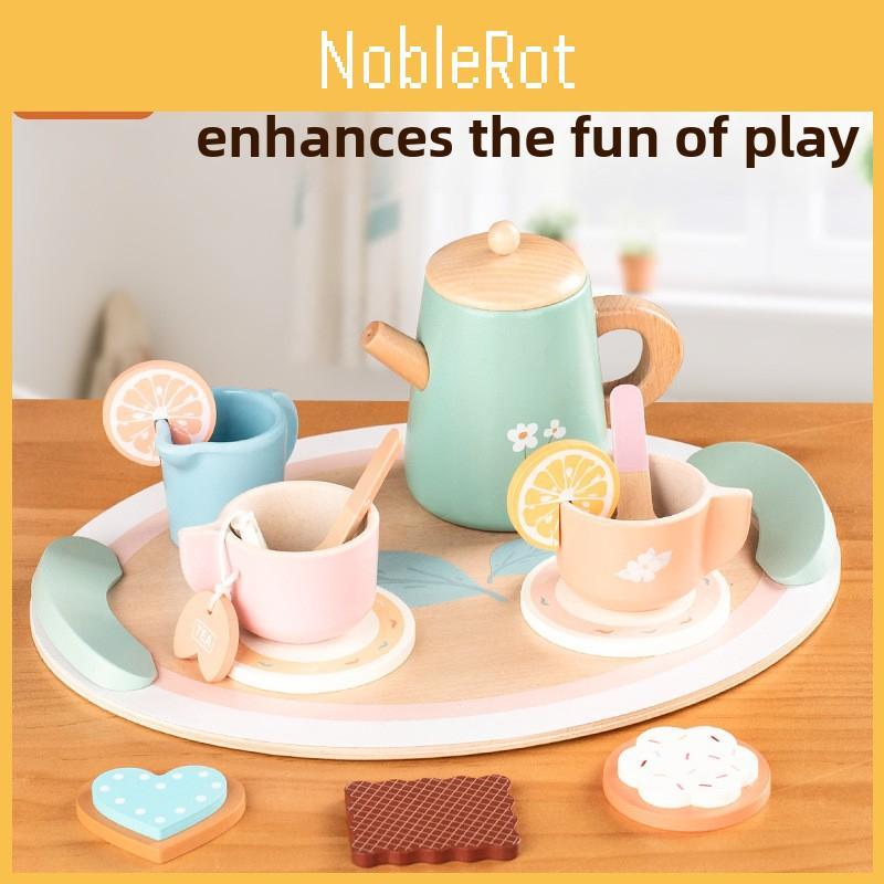 Afternoon Tea Wooden Cookies Cups Tableware Set Children Toys For Role Playing
