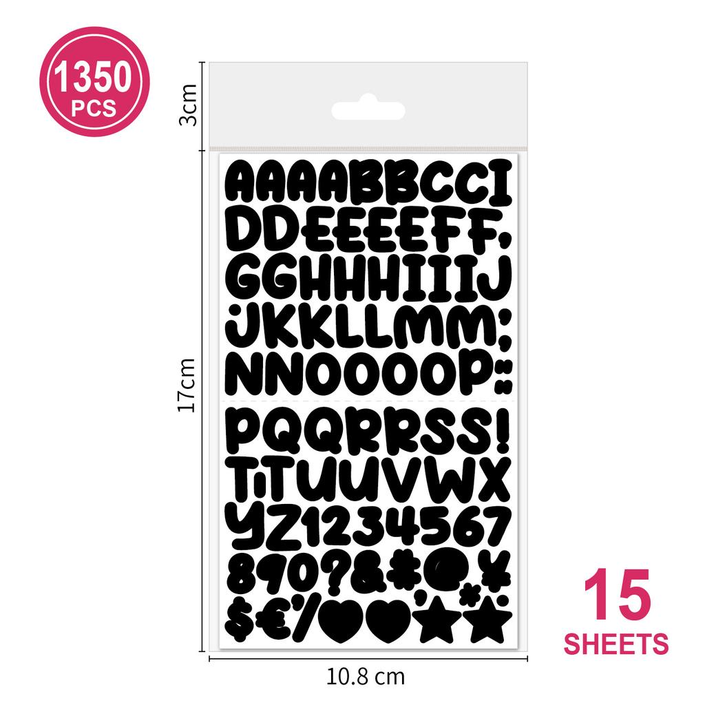0.5-inch Cartoon Letter Sticker Set 15 Pieces 1350 Pieces Handbook Material Decoration Guka Letter Sticker