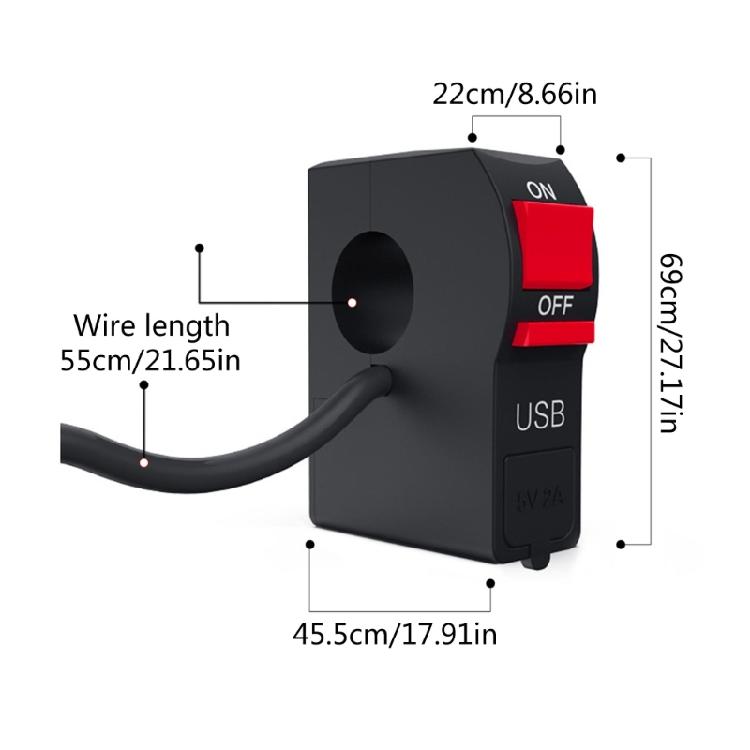 Motorcycle Handlebar On Off Push Button With USB Charger Headlamp Control Switch