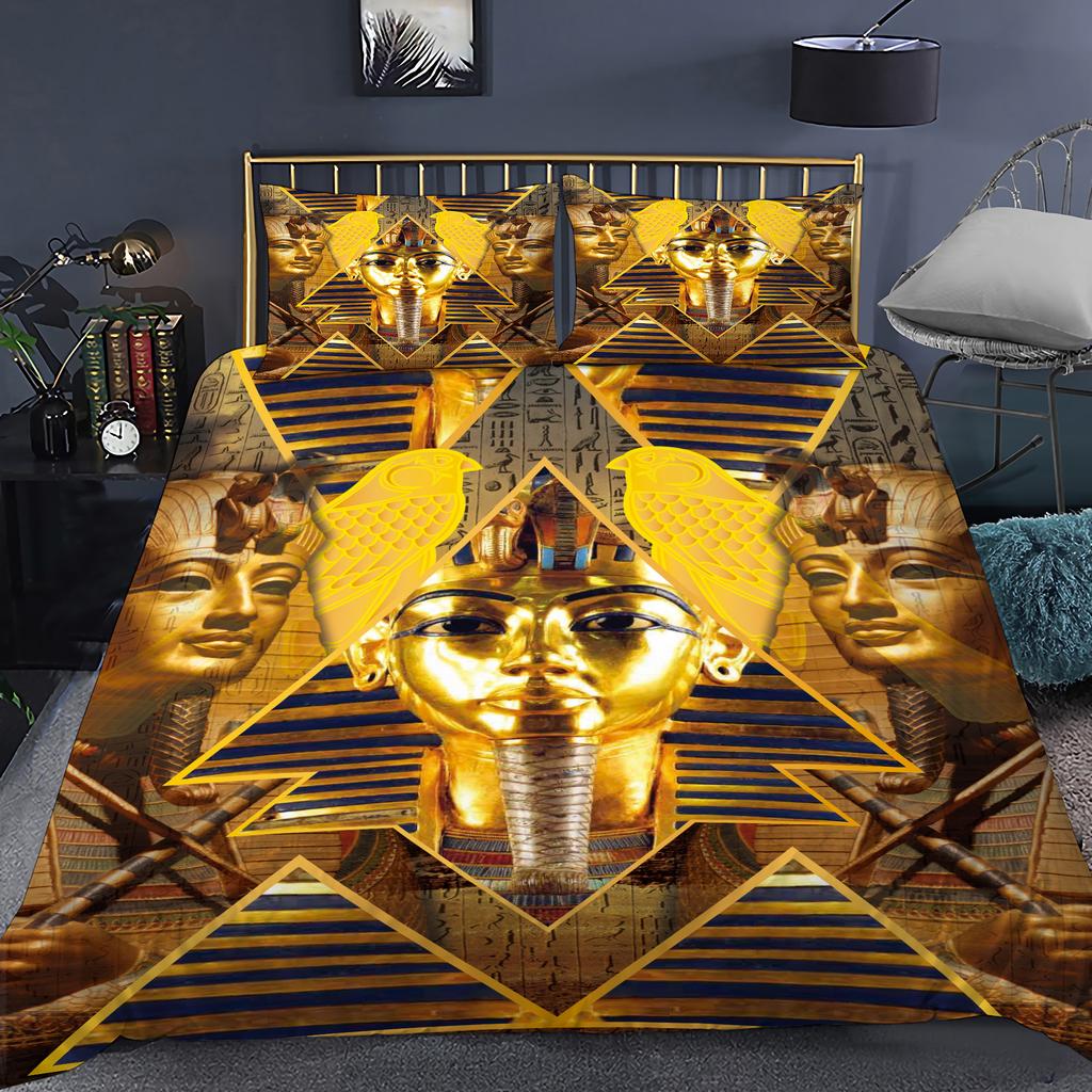 Ägyptischer Pharao Bettwäsche Set Königin des alten Ägypten Bettbezug King Afrikanischer Stamm Exotische Zivilisation Polyester Bettdeckenbezug