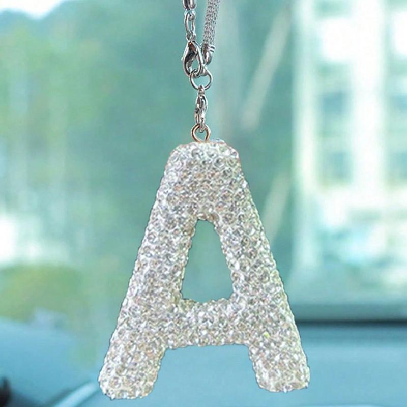 1pc Rhinestone A-Z Letter Car Rearview Mirror Pendant, Car Interior Decor