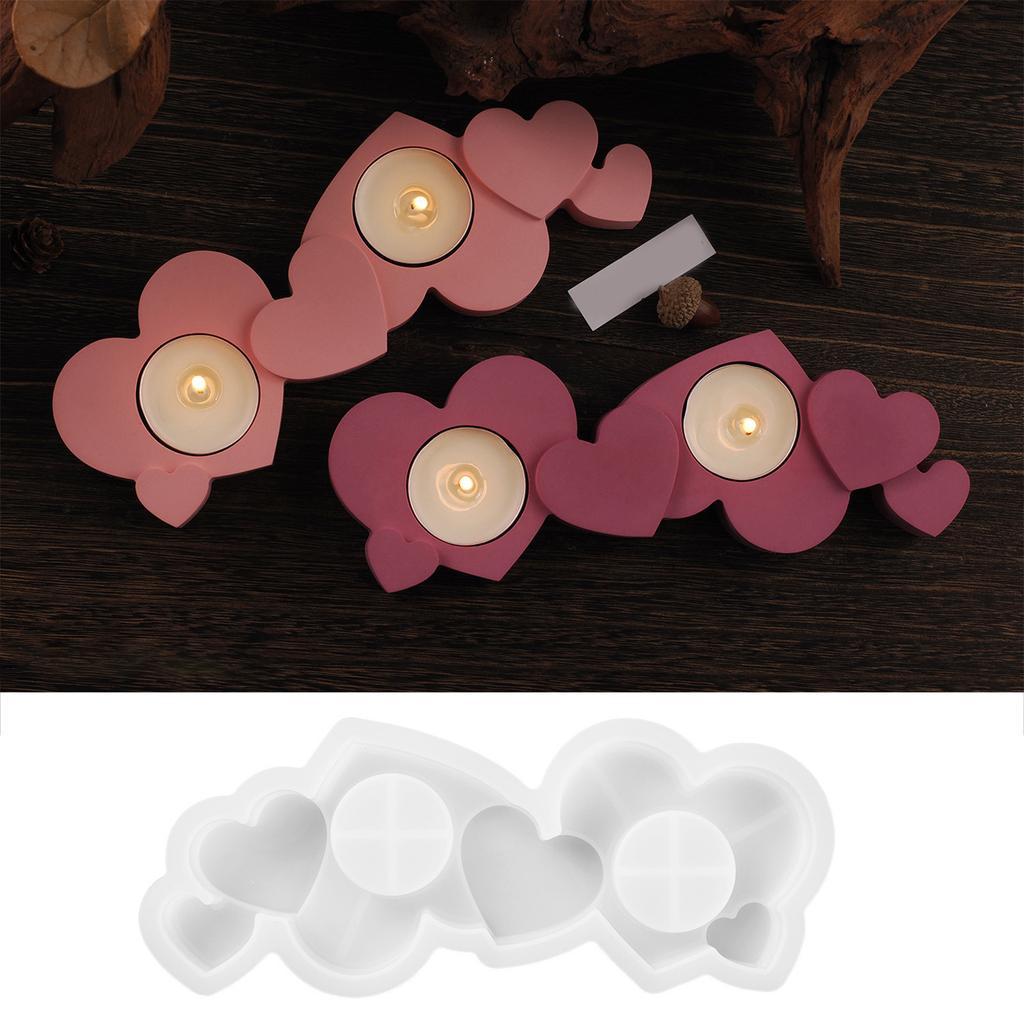 Elegant Double Hole Heart Candle Holder Molds Sturdy Silicone Resin Molds for DIY Candle Holders and Tealight Crafts