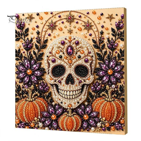 Pumpkin Wall Art Ghost Faux Pearl Kit, Halloween Painting DIY Autumn Home Decor 3D Spooky Skull Craft Kit for Adults Beginners, Fall Handmade