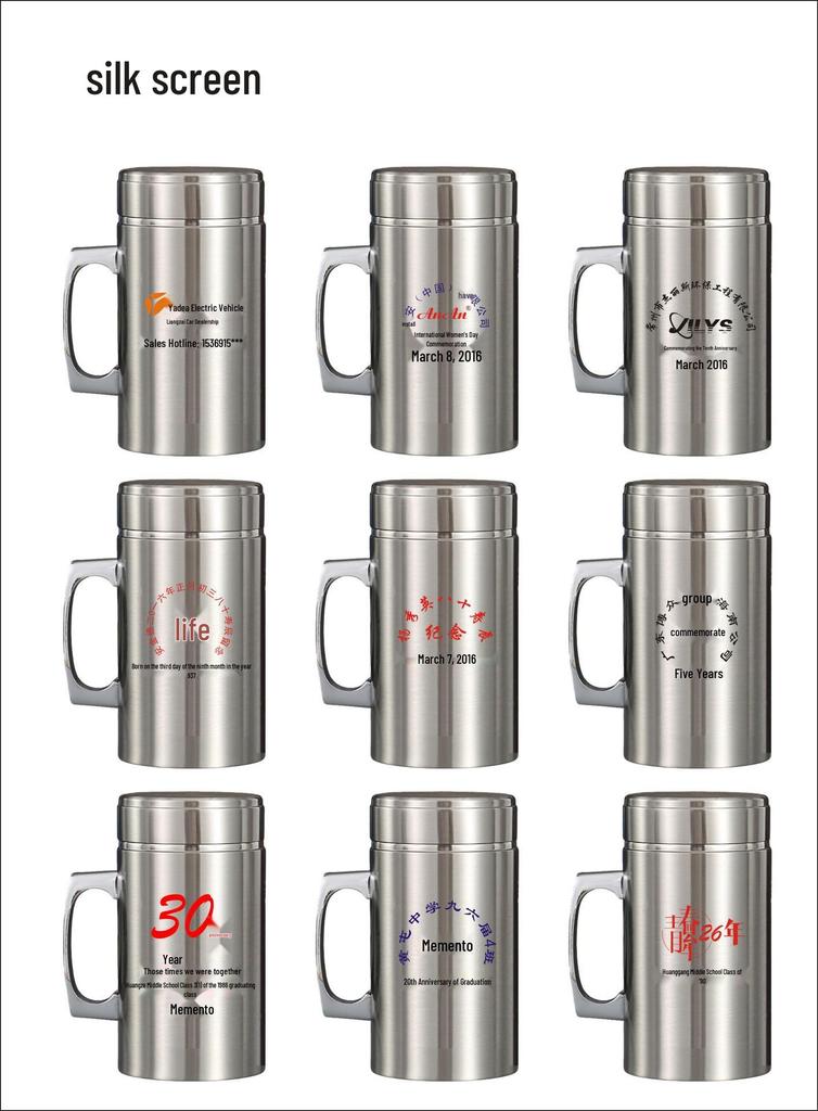 Stainless Steel Thermos Mug with Handle - Custom Logo for Office, Business Events, Parties, and Anniversaries