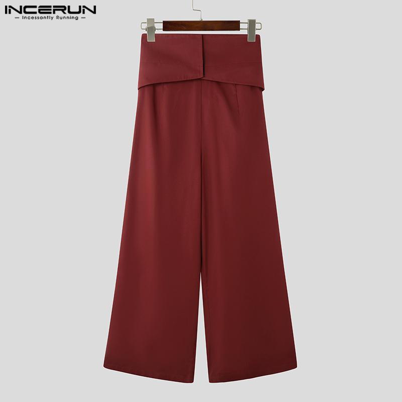 INCERUN Men High Wrap Waist Side Zip-up Casual Loose Wide Legs Pants Long Trousers