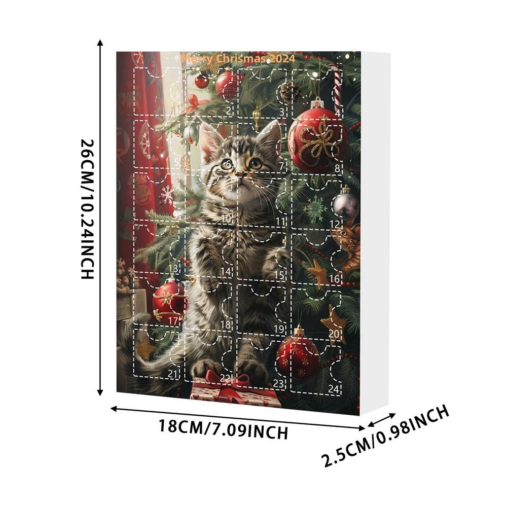 2025 Christmas Cat Advent Calendar 24 days box Xmas Tree Hanging 2D Ornament Cartoon Festival Supplies Funny Holiday Decoration
