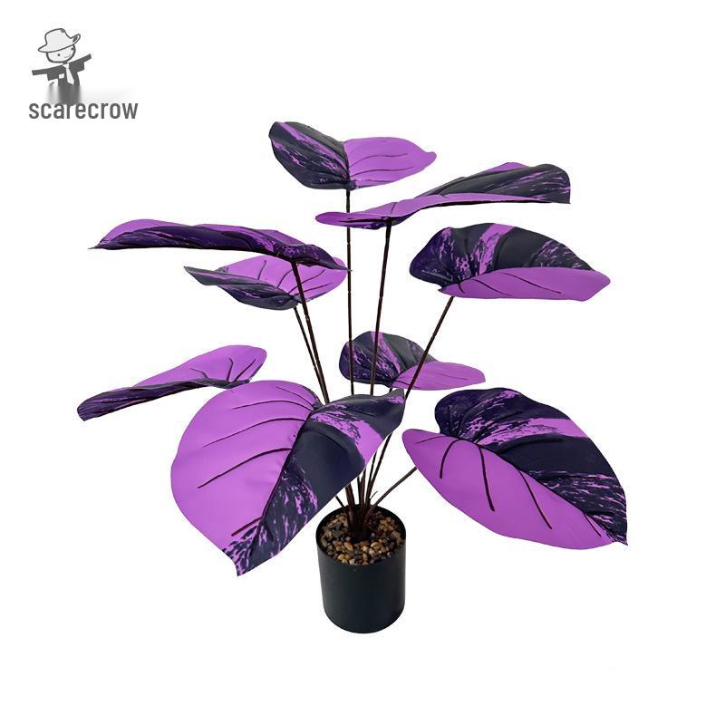 Luxurious Purple Peach Leaf Artificial Bonsai - Dark Style Green Plant for High-End Living Room Decor