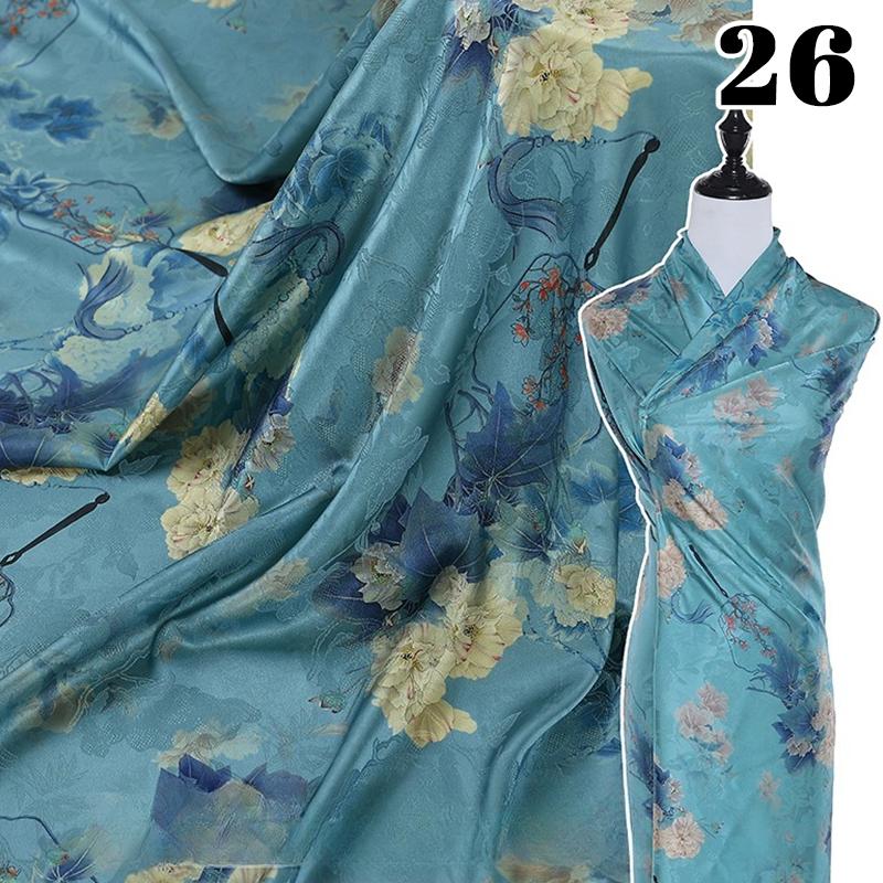Krajinná hedvábná strečová saténová látka 50x150cm pro tradiční čínské vintage Hanfu Cheongsam dámské oblečení šaty šicí řemesla