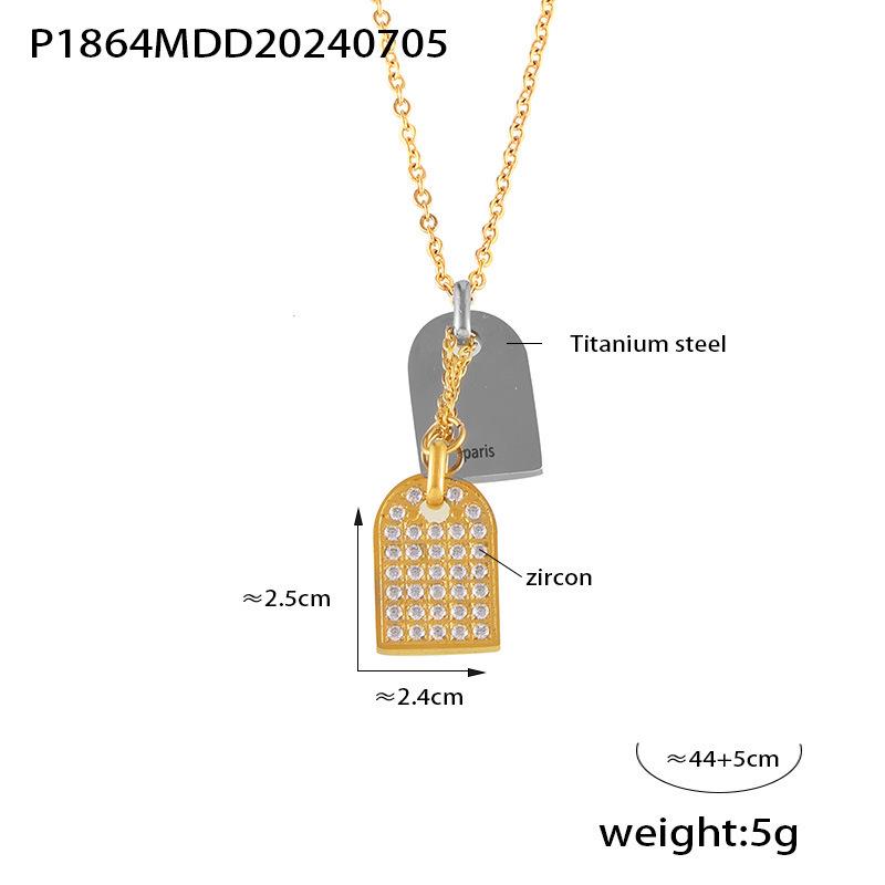 18K Gold-Plated Titanium Steel Zirconia Pendant Necklace - European & American Style