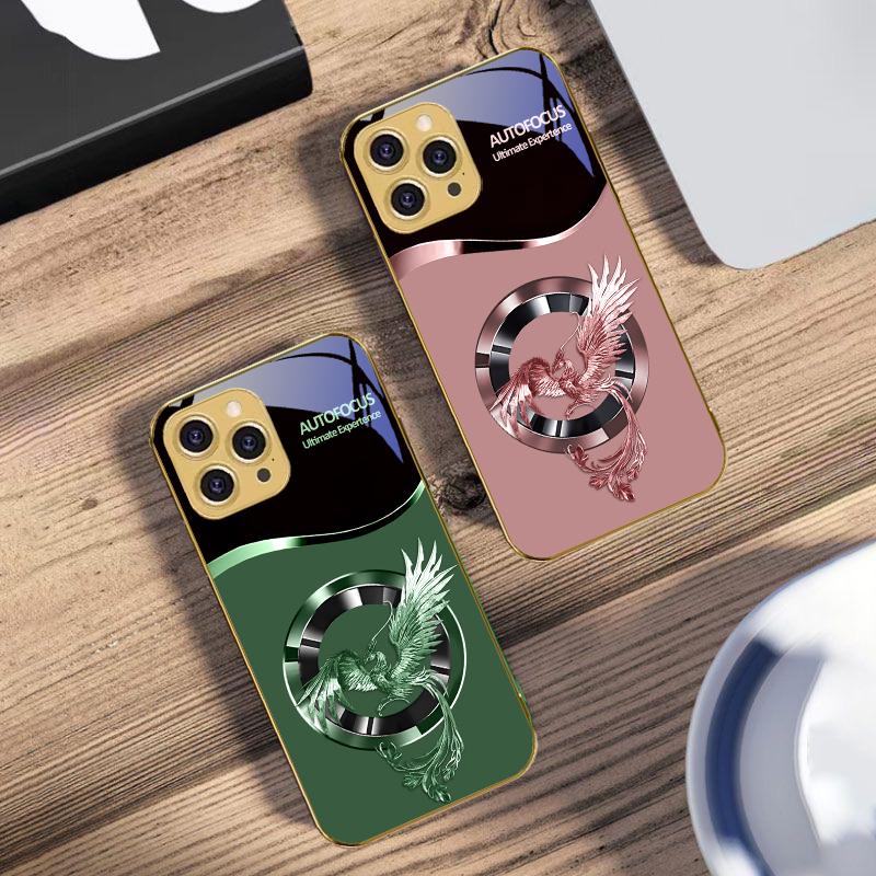 Schöner Pinker Phönix Für IPhone 16 16Pro Max 15 P ro 14 13 Plus 12 Mini 11Pro Max XS Max XR Goldene gehärtete Glas Handyhülle