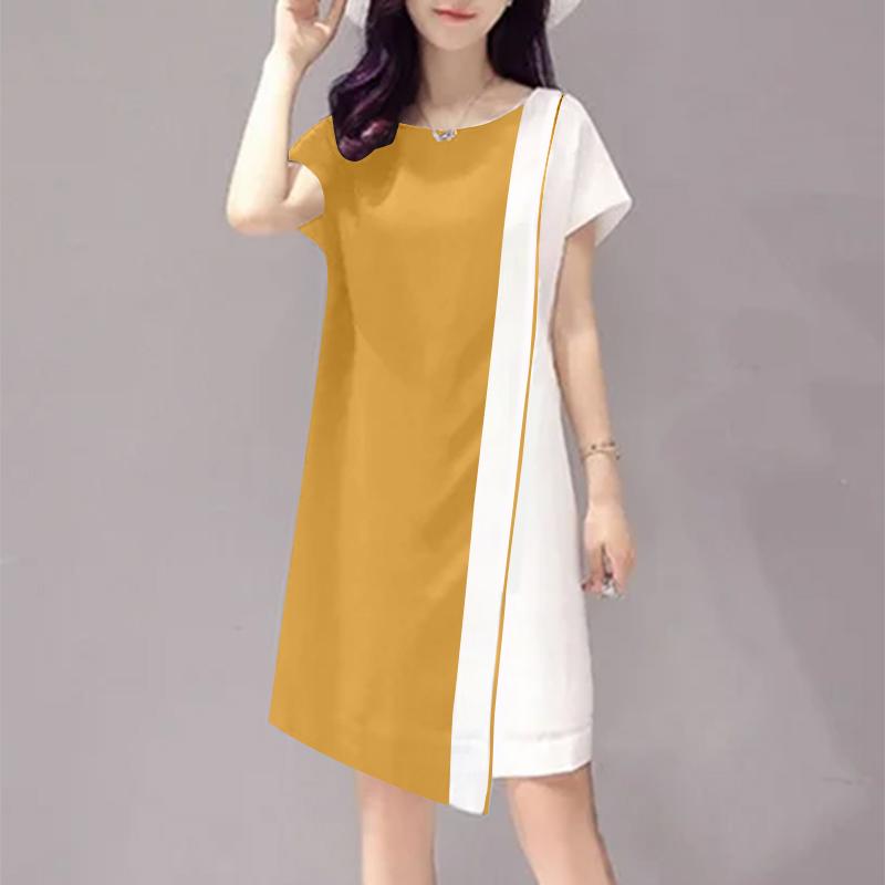 

ZANZEA женское летнее повседневное свободное платье трапециевидной формы контрастного цвета с круглым вырезом и короткими рукавами L