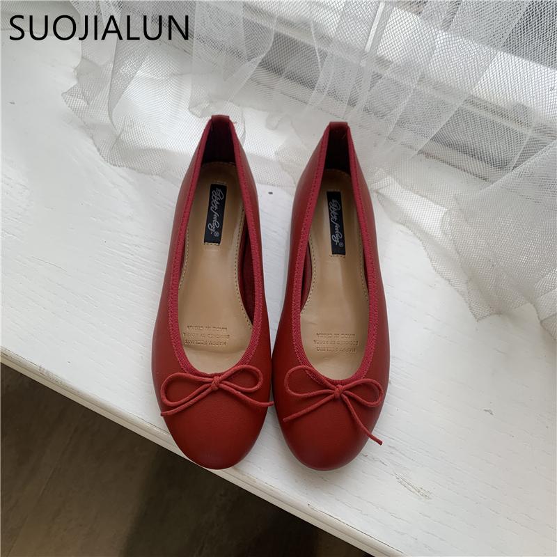 Fashion SUOJIALUN 2025 Autumn Women Flat Shoes Fashion Round Toe Shallow Slip On Ladies Elegant Ballerinas Shoes Casual Dress Ballet Sho
