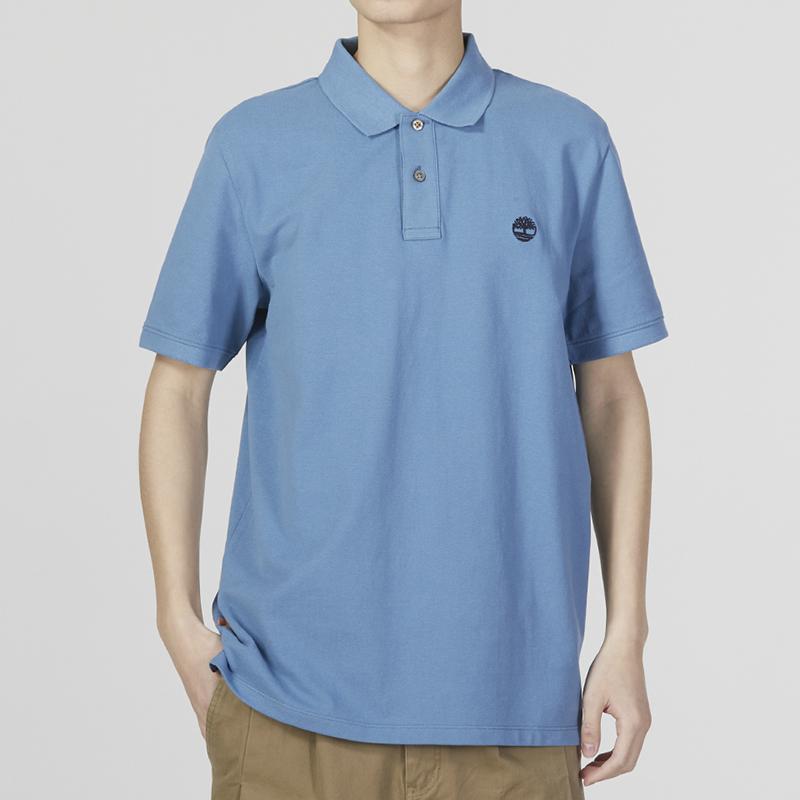 Timberland Outdoor Casual Solid Color Short Sleeve Polo Shirt Men Tops Sky-Blue A62T5-DJ5