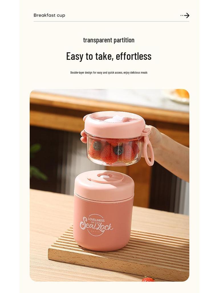 304 Stainless Steel Insulated Cup with Lid & Spoon - Large Capacity Oatmeal & Milk Cup for Students & Office, Portable Soup Pot