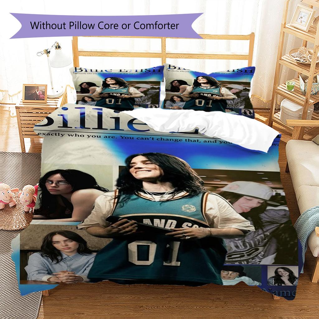 Billie Eilish Custom Name Pattern Bedding,Quilt Set Quilt Cover Pillowcase Home Birthday Gift(1 * Duvet Cover + 2 * Pillowcase, Without Core)