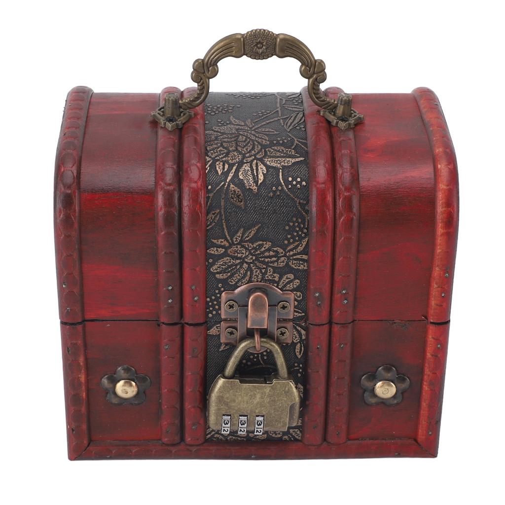 Vintage Trälåda för Smycken Retro Skattkista Prydnadslåda med Handtag Minnessak Gåva Dekorativ