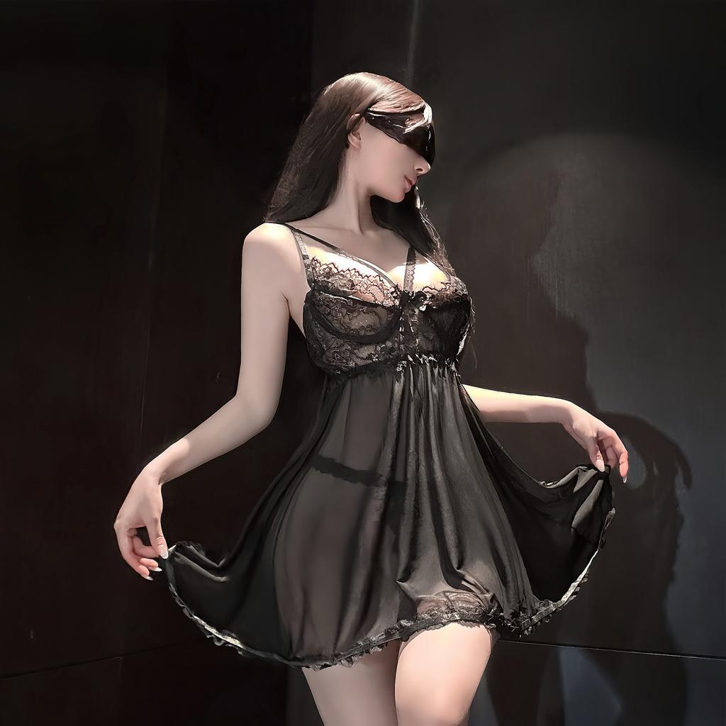 Sexy underwear Sexy pure desire style with steel tray Cross lace backless strap Mesh slim skirt