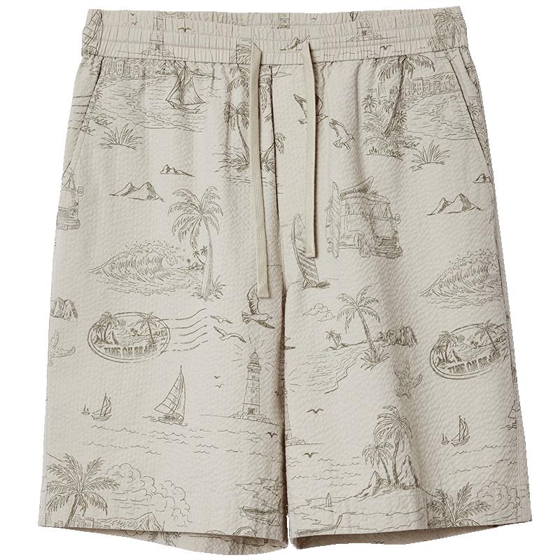 JACK & JONES Men's Seersucker Ocean Print Casual Shorts