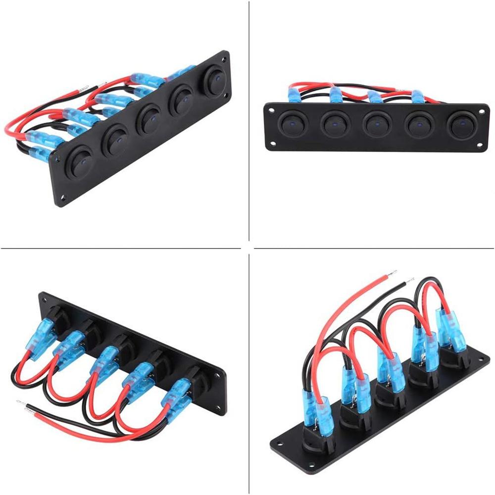 New 5 Gang Toggle Rocker Switch Panel For Car Boat Marine RV Truck Blue LED 12V ABS
