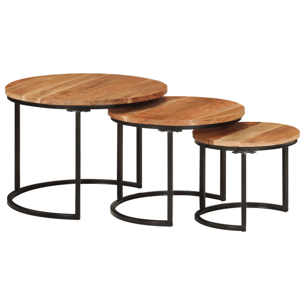  Slotted Tables, 3 Pcs., Solid Acacia Wood