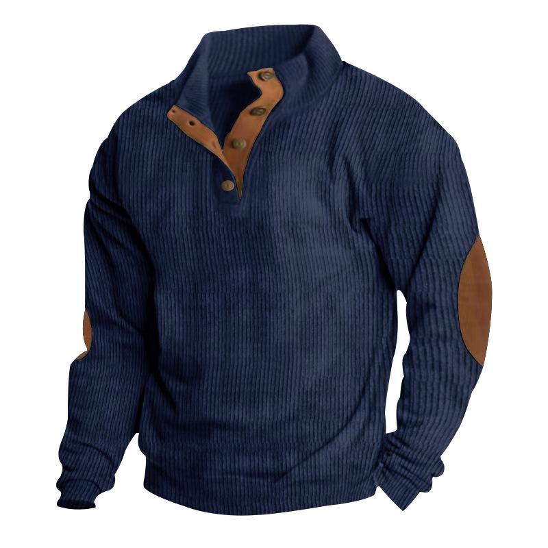 Herren Pullover Outdoor Casual Geknöpft Stehkragen Langarm Pit Strip Cord Sweatshirt Herbst Winter Mode