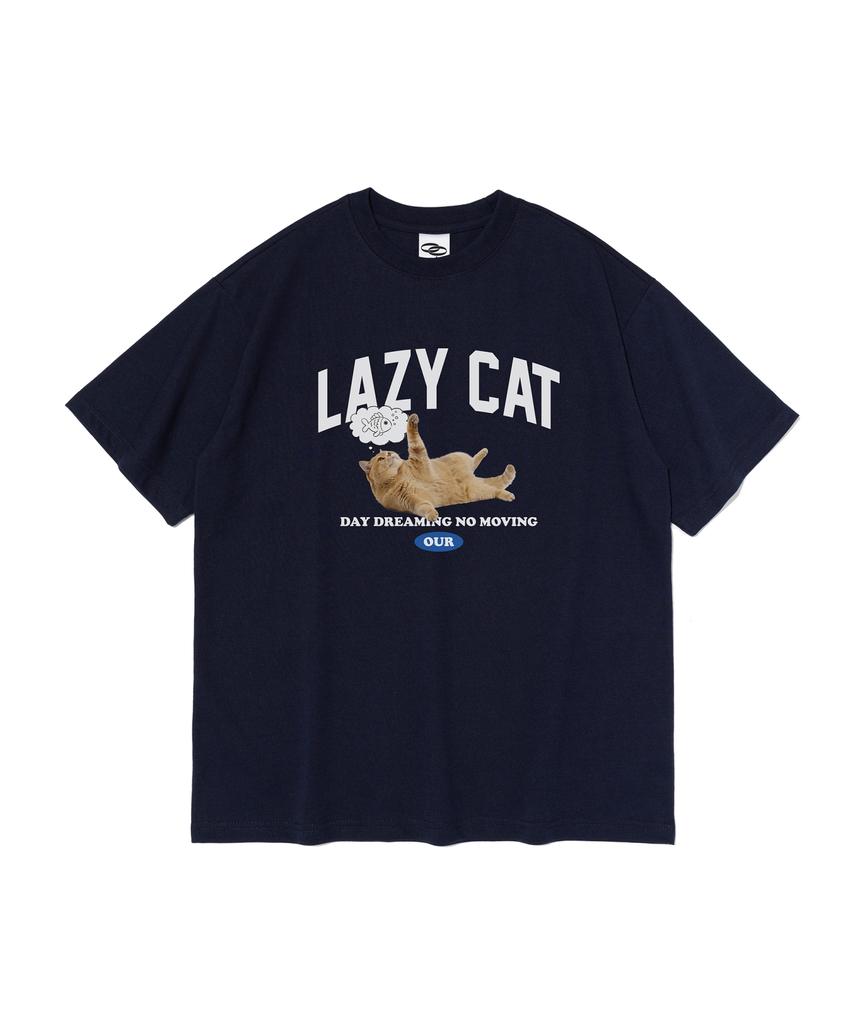 OUNDERR Lazy Cat Afternoon Short Sleeve T-Shirt (Navy)