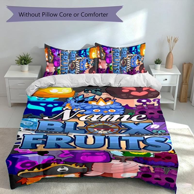 3pcs Custom Name Game Blox Fruits Set,Includes 1 Duvet Cover and 2 Pillowcases,All-season Bedroom Decor