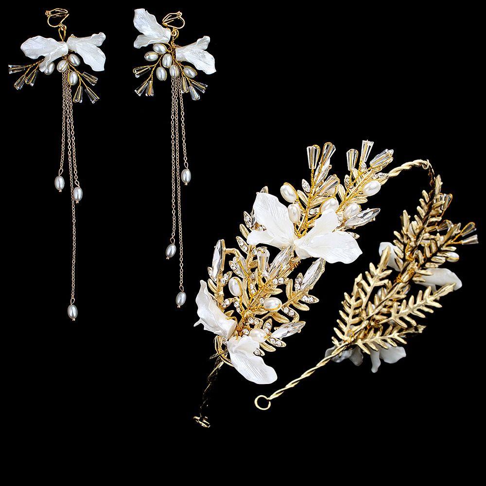 Tassels Earring Bridal Headwear Earring Pearl Crown Elegant Flower Hairband  Women Lady