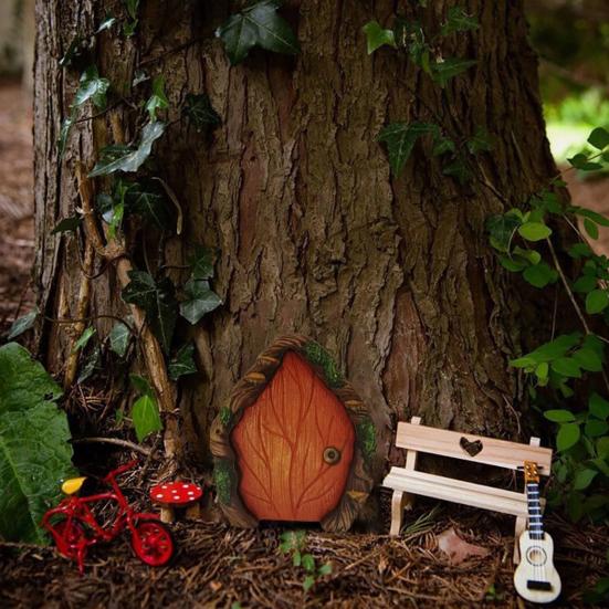 Yousheng Wooden Fairy Door Miniature Fairy Garden Decoration Elf Dwarf Mini Door for Yard Art Garden Wall Tree Fence Decor