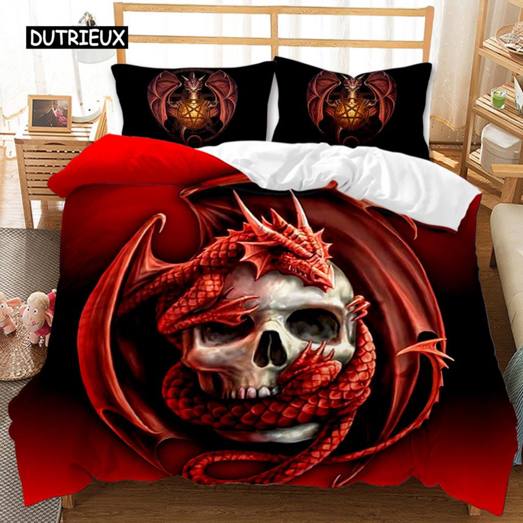 Skull Duvet Cover Set Rose Floral Twin Bedding Set Printed Valentine's Day Halloween Skull Gothic Skeleton Polyester Qulit Cover