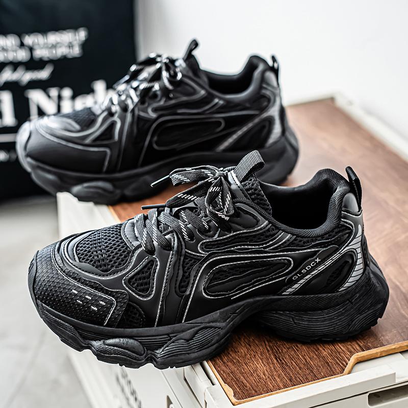 

Новые модные мужские кроссовки Four Seasons с толстой подошвой для студентов и мальчиков, трендовые кроссовки с мягкой подошвой, дышащие, повседневные кроссовки для бега 43 чёрный