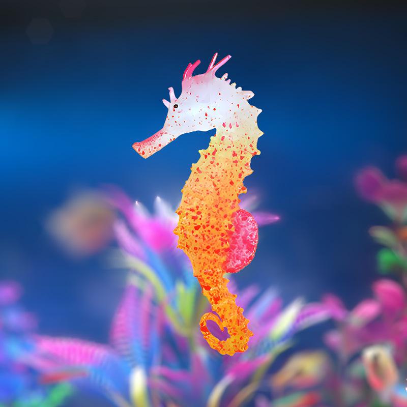 Svítící silikonový mořský koník akvarijní dekorace s přísavkou - Fluorescenční, barevná simulace oceánu pro akvária