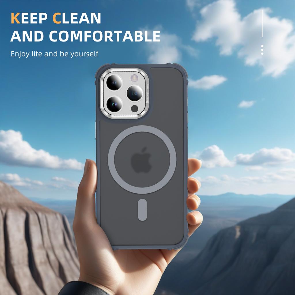 For iPhone 12 Pro/12 Case with Lens Kickstand Matte Phone Back Cover Compatible with MagSafe