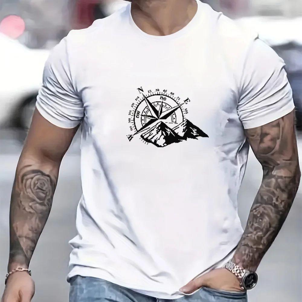 T-shirt stampata con bussola da donna e uomo con rosa dei venti e design nautico, streetwear estivo e primaverile