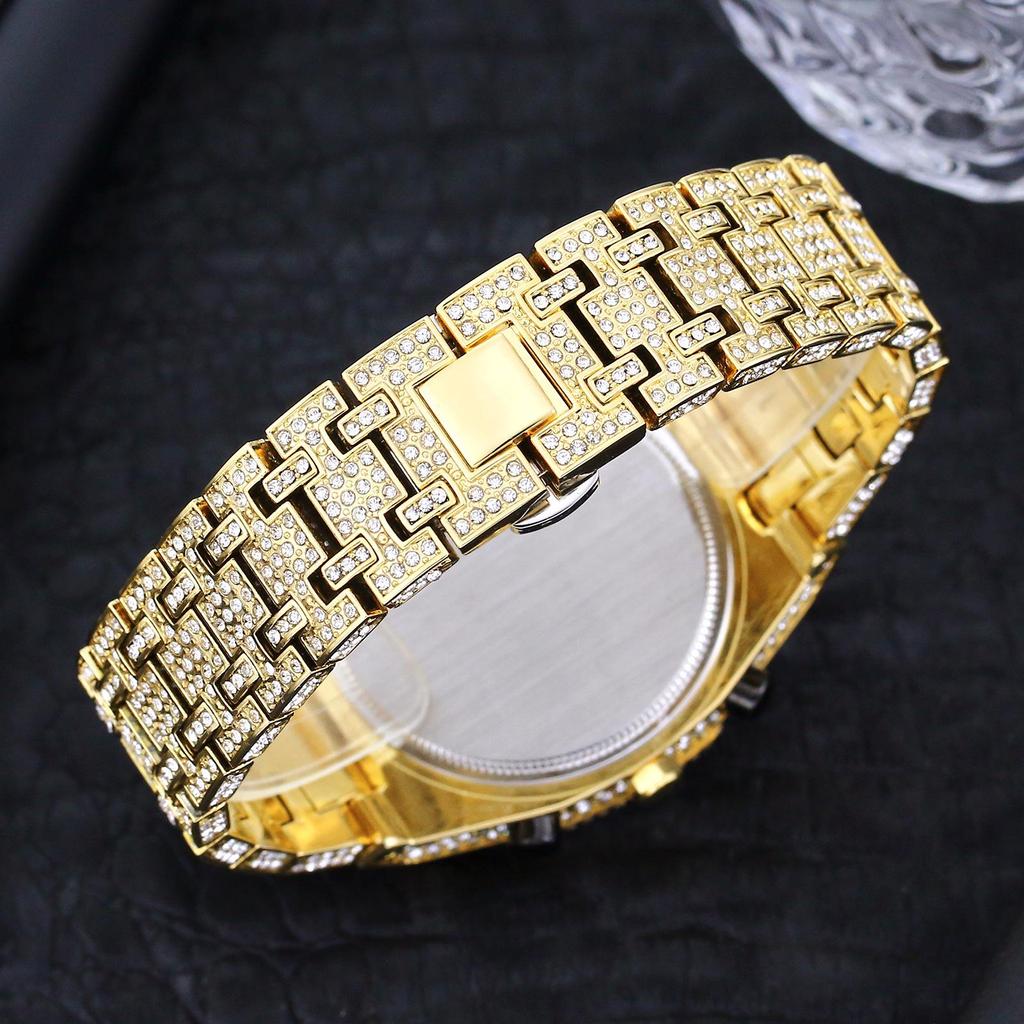 MISSFOX Men's Hip-Hop Fashion Chronograph: Full-Diamond Three-Eye Small Dial Sport Watch