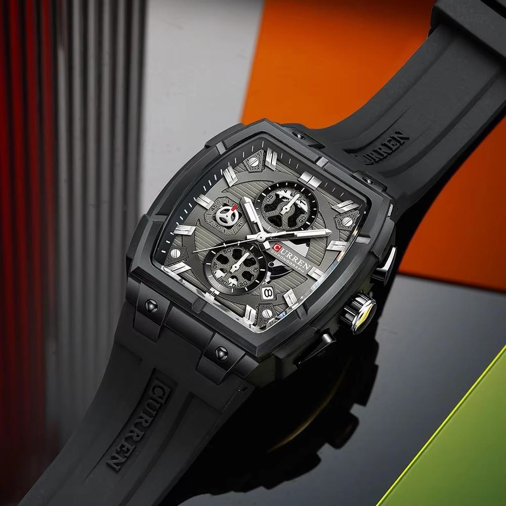 CURREN Silicon Strap Multi-functional Dialn Auto Date Design Men's Watch Sports Chronograph Watches