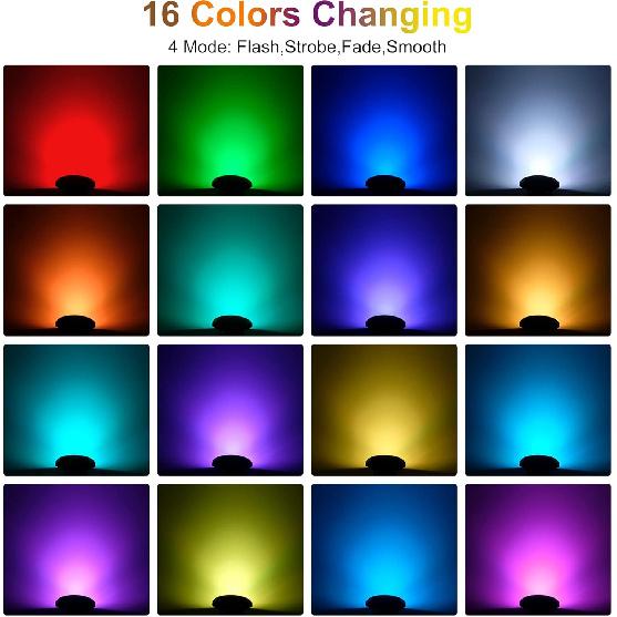 RGBW Pond Lights with Timer, 18 LED Super Bright Underwater Submersible Fountain Lights Color Changing Spotlights, Remote Control IP68 Waterproof for