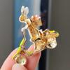 Diamond-Encrusted Cute Dripping Oil Cycling Rabbit Brooch Fashion Cartoon Zodiac Pin Animal Accessories New Year