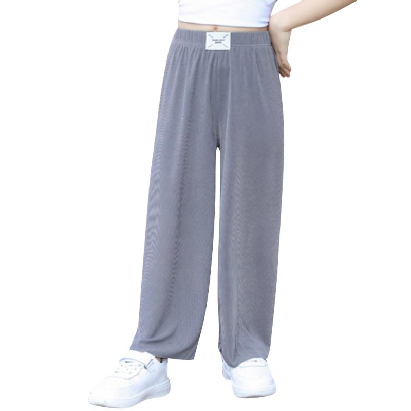 

Детские широкие брюки летние тонкие прямые брюки для девочек свободные повседневные детские длинные брюки 160 темно-серого