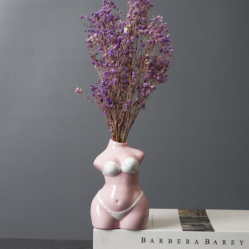 New Indoor Tabletop Ceramic Vase White Creative Body Art Dried Flowers