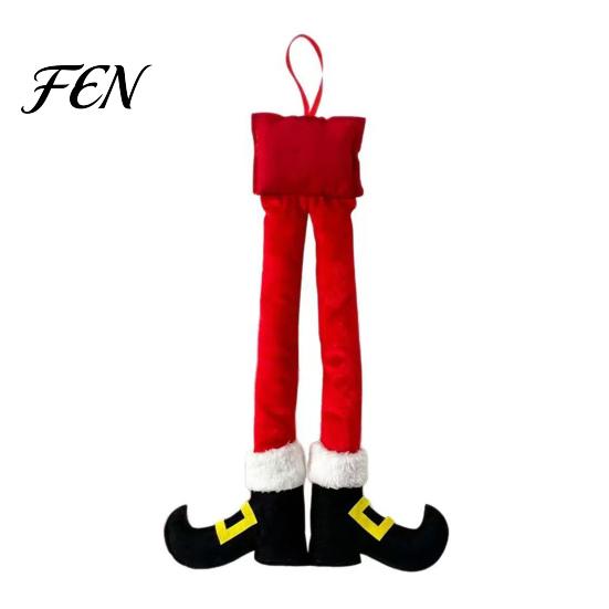 Winter Holiday Party Supplies Christmas Elf Legs, Santa Legs Hanging Ornaments, Plush Stuffed Xmas Car Pendant, Gift for Men Fun Decor Mirror,