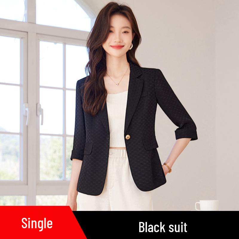 New Women's Elegant Casual Black Mid-Sleeve Suit Jacket
