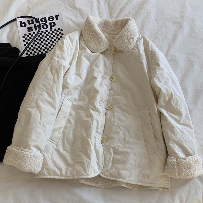 Wearing lamb wool padded jacket on both sides, women's winter thickened warm lapel Chinese disc-buckled padded jacket, padded jacket