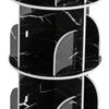 4 Tier Rotating Display Bookshelf - Black Marble 360 View Unique Revolving Storage Rack for Spinning Small Bookcase Great