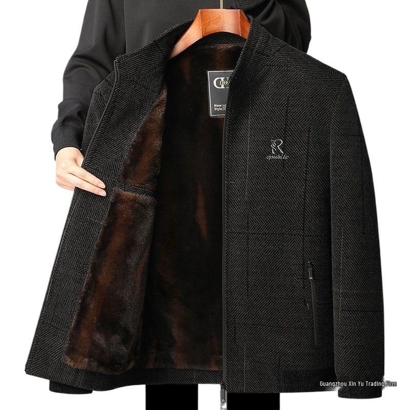 Men's Corduroy Velvet-Lined Jacket for Middle-Aged and Elderly - Autumn/Winter Warmth